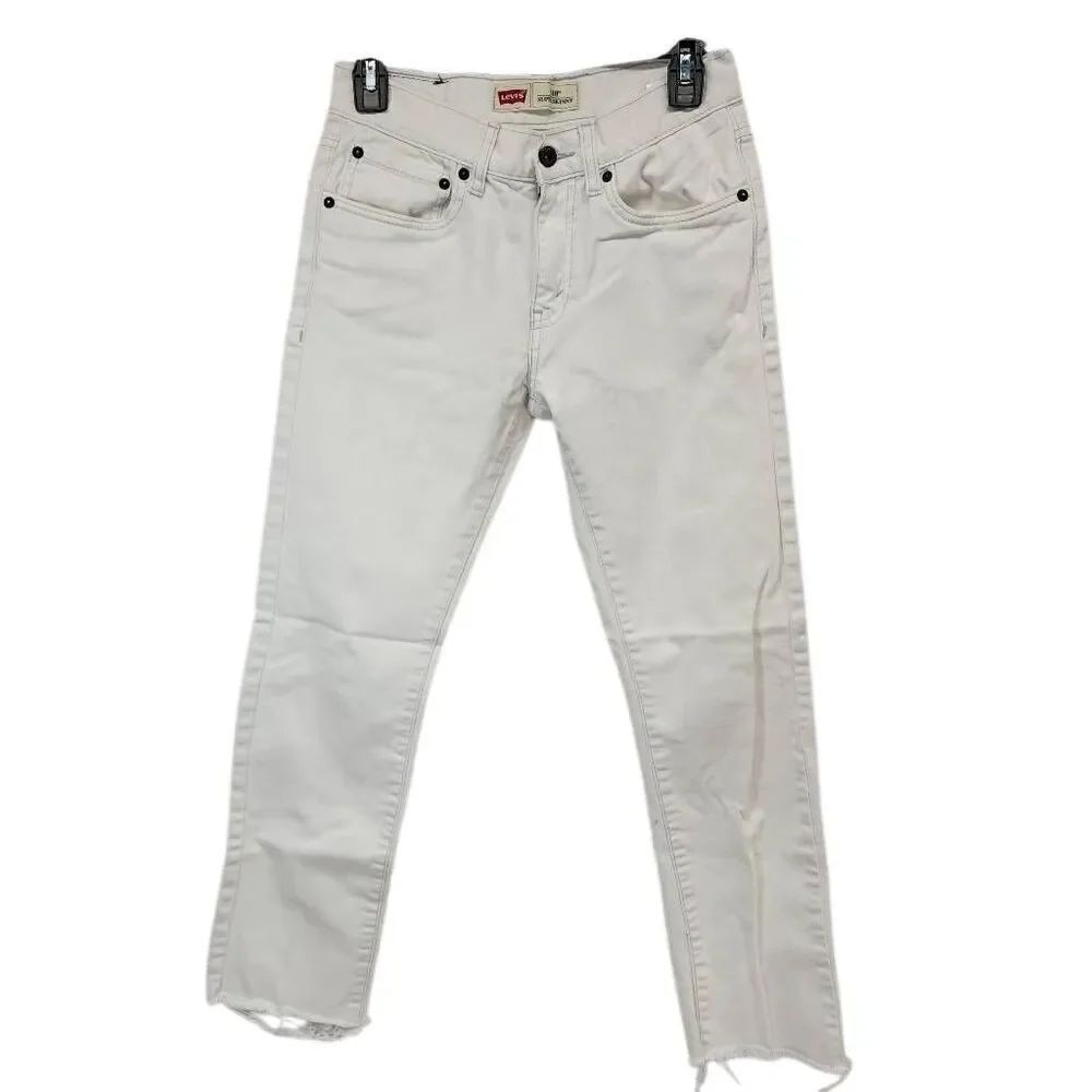 Levi's Size 16 Girls White Denim Raw Hem 510 Super Skinny Jeans